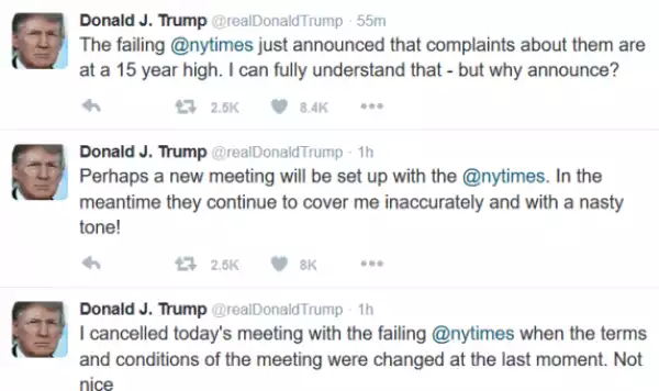 Donald Trump still whining about New York Times after canceling interview with them
